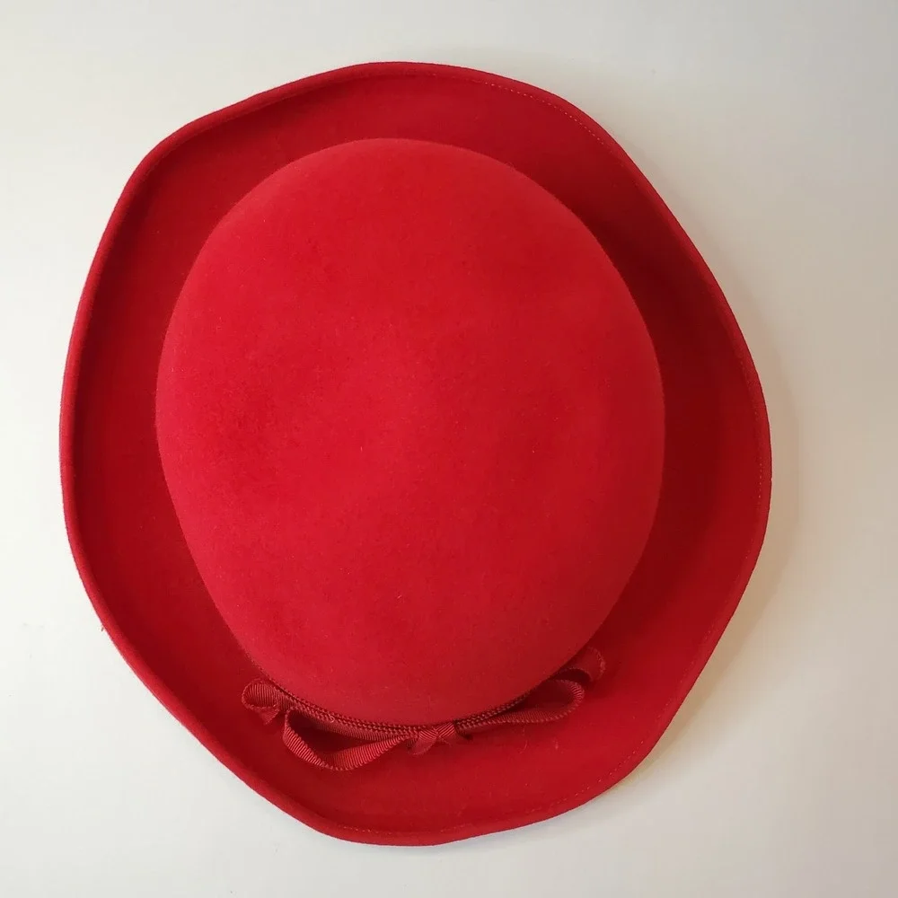 Vintage Red Stetson Womens Hat Fedora With‎ Bow Size 22.5